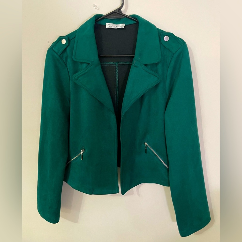 Green Jacket NWOT 89th + Madison Large Women’s Suedette Biker Jacket